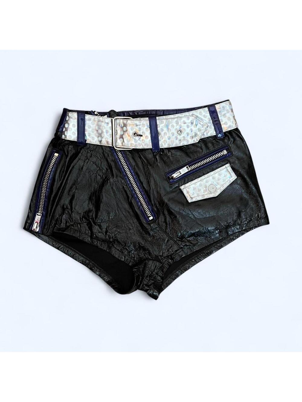 Y2K Black Faux Leather Rave Festival Shorts Edgy Grunge Size Small 🖤